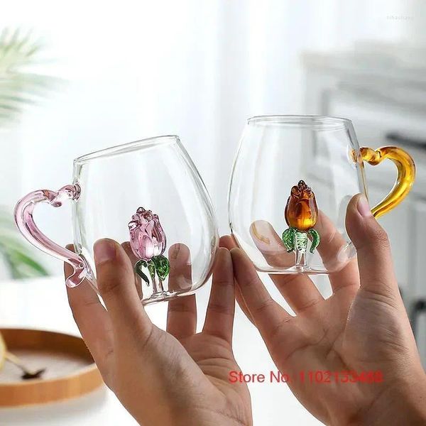 Bicchieri da vino Simpatica colazione per la casa Manico in rosa Bicchiere da acqua per caffè con tazza Goccia Birra Latte Tazza regalo per fiori per bambini