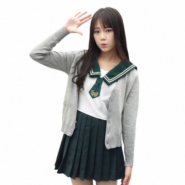 Зеленая японская школьная форма для девочек, аниме COS, костюм моряка, вышитая короной JK, темно-синяя одежда для студентов для девочек-XXL, V3K6 #