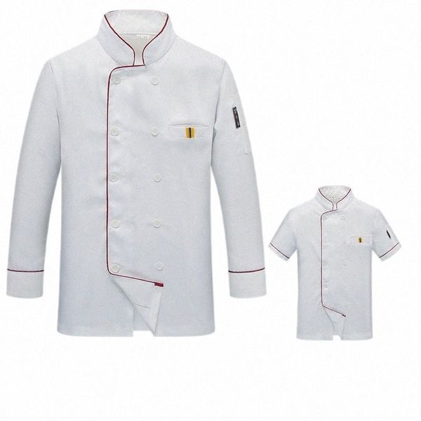 Weiße Männer Küchenchef Restaurant Uniform Hemd Bäckerei Atmungsaktive Zweireiher Weiß Chef Dr Frauen Chef Jacken April 2022 B7UR #