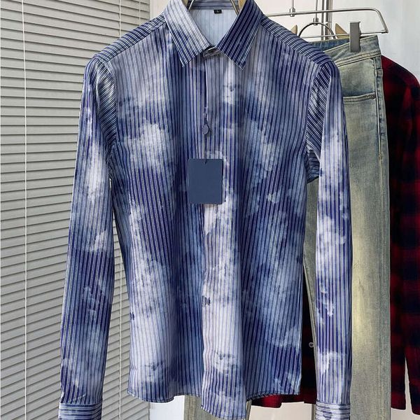 Мужская дизайнерская блузка с синей тушью и длинным рукавом в деловом стиле Мужская одежда с отложным воротником Новое лето-весна Размер M-3XL FZ2403293