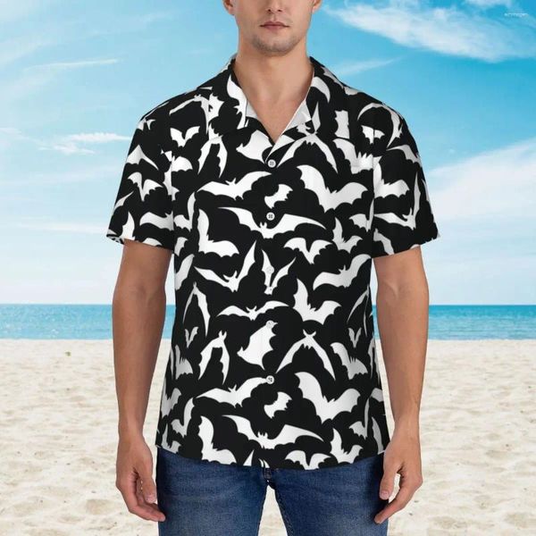 Camicie casual da uomo Camicia estiva Camicette con pipistrelli volanti da spiaggia Stampa di Halloween Abbigliamento streetwear classico a maniche corte da uomo