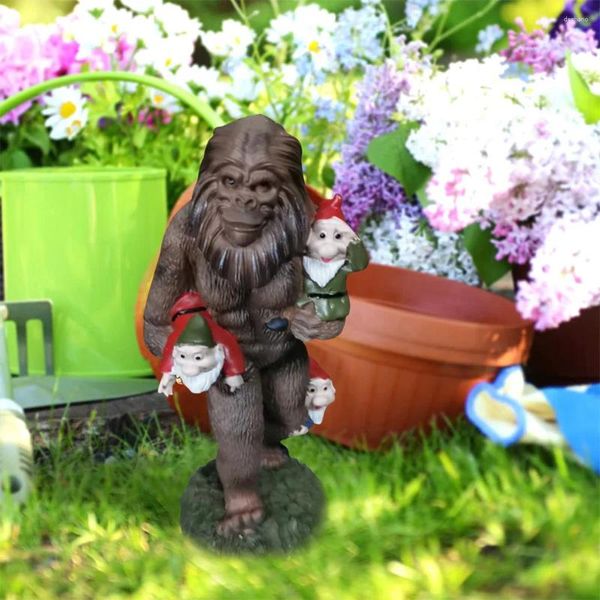 Decorações de jardim resina gnome escultura gnomos estatueta ornamento engraçado preto gorila elf miniaturas para pátio varanda quintal