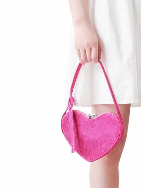 Mini Bag sotto le ascelle da donna Design di nicchia 2023 Summer Fi Ragazze adulte Rose Red Love Shape Diamd Party Handbag J2BT #