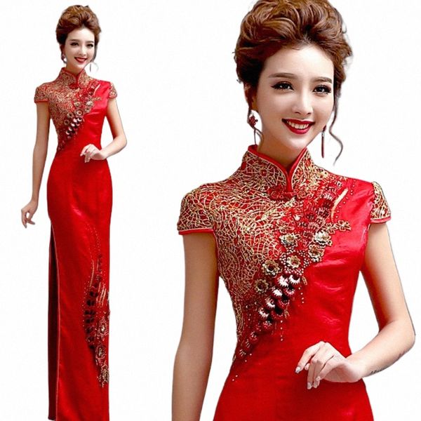 chinesisches neues jahr frauen kleidung braut meerjungfrau schwanz lg dr rot chegsam qipao hochzeit plus size frau abend ziehen phoenix c1lv #