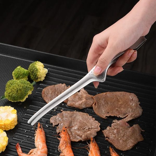 2024 BBQ Food Tongs Korean Barbecue Clips Edelstahl Grill Kochen Chef Tong Küchenbrot Backen im Freien Grillsteak Klemme BBQ