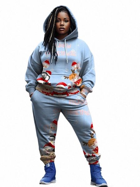 overbobo Plus Size 2 Stück Sets Damen Hoodie und Hose Print Big Size L-9XL Plus Size Damen Kleidung Lg Sleeve Sweatwear Outfit 66zc #