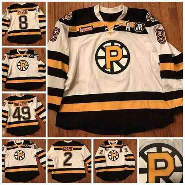 24S 40tage Providence Bruins Game Worn Jerseys 8 Chris Breen 2 Alex Grant 49 Frank Vatrano 2015-16 camisa de hóquei personalizada qualquer número e nome