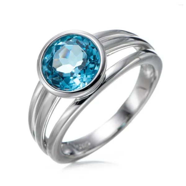 Anéis de cluster 9 mm topázio azul suíço ródio sobre anel de prata esterlina