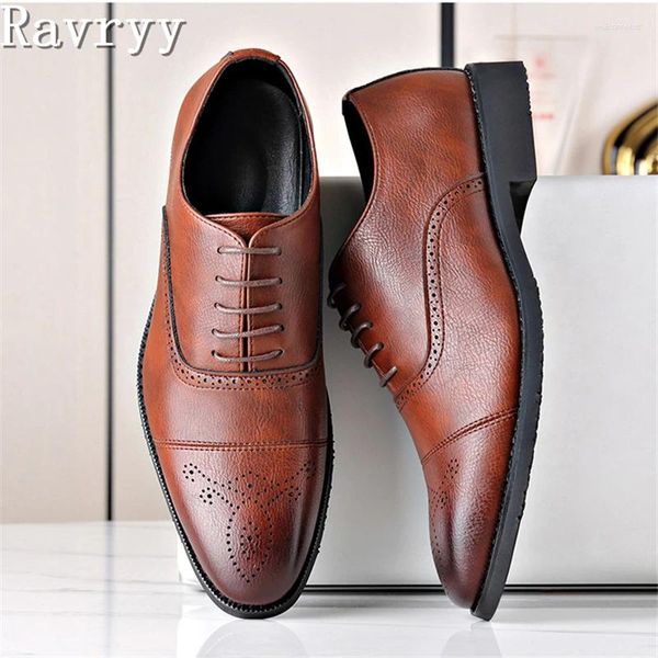 Sapatos de vestido marca moda masculina couro formal casamento lace-up oxfords qualidade de negócios redondo toe lazer mulas