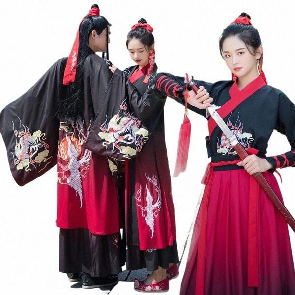 Stickerei Hanfu Traditial Tanzkostüme Frauen Männer Folk Festival Outfit Crane Fairy Dr Rave Performance Kleidung DC3457 V0uk #