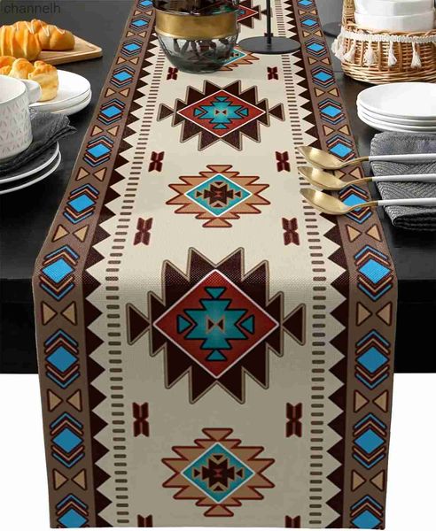 Masa Runner Boho American Indian Style Linen Runners Dresser Eşarpları Dekor Yeniden Kullanılabilir Mutfak Yemek Partisi YQ240330