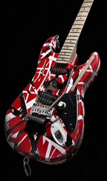 Heavy Relic Eddie Edward Van Halen Red Franken Stein ST Guitarra Elétrica Preto Listras Brancas Floyd Rose Tremolo Bridge Whammy Ba4645928