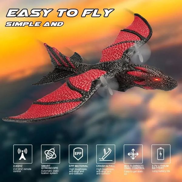 Z60 RC Dinossauro Avião EPP Anti-desgaste Espuma RC Planador 2.4G 2CH Envergadura Fixa Dragão Avião Presente Brinquedos para Crianças 240319