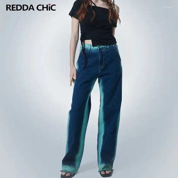 Jeans femininos reddachic dip corante mulheres baggy cintura alta oversize y2k calças largas perna denim solto calças compridas hip hop coreano streetwear
