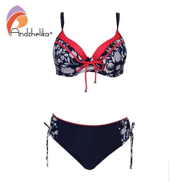 Mulheres Swimwear Andzhelika Imprimir Mid Cintura Bikini Set Womens Swimsuit Plus Size Two Piece Push Up Swimsuit 2021 Sexy Beach Swimsuit J240330