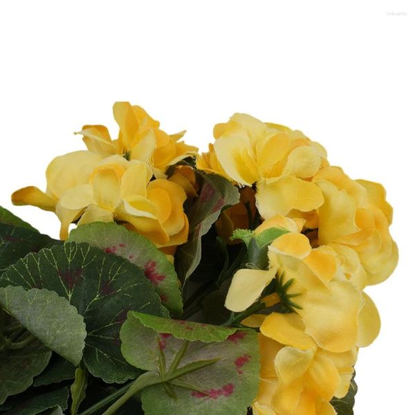 Flores decorativas beleza plástico artificial gerânio rosa planta pano de seda com 5 ramos amarelo 1 grupos de alta qualidade