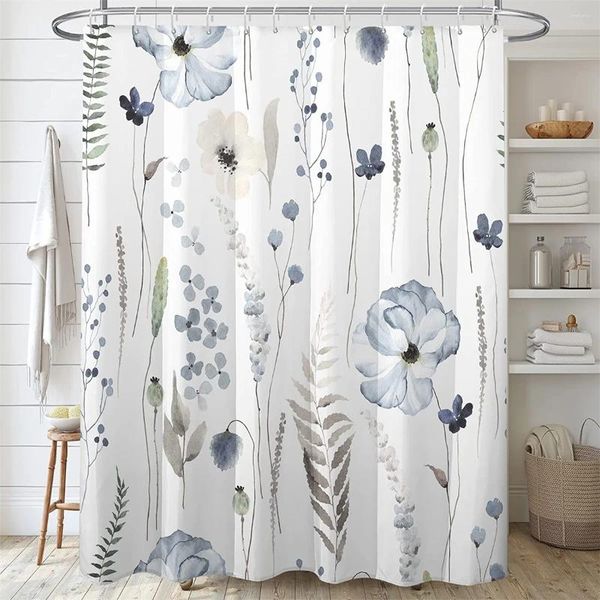 Tende da doccia Elegante fiore floreale dell'acquerello Tenda impermeabile bianca per il bagno Bagno esterno Decorazione della casa 12 ganci