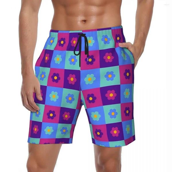 Pantaloncini da uomo Costume da bagno Colorblock Margherite Board Summer Flower Print Casual Beach Uomo Running Surf Comodi bauli