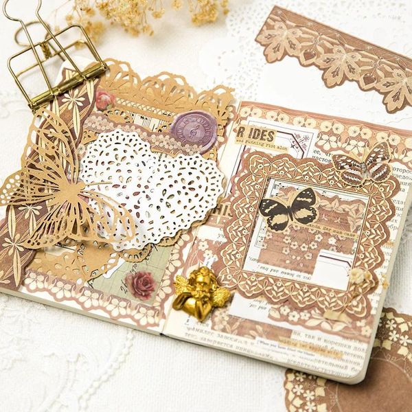 Envoltório de presente 40 Pçs / lote Memo Pad Lace Cut Out Material Decoração DIY Vintage Colagem Tenda de Mão 8 Tipos