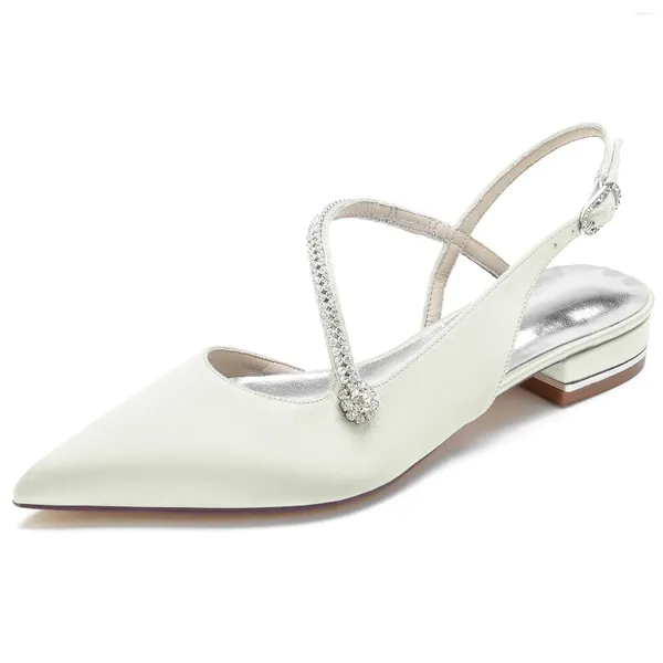 Scarpe casual Sandali da sposa da donna cinturino con fibbia tacco piatto cintura con strass a punta damigella d'onore blu vino rosso nero