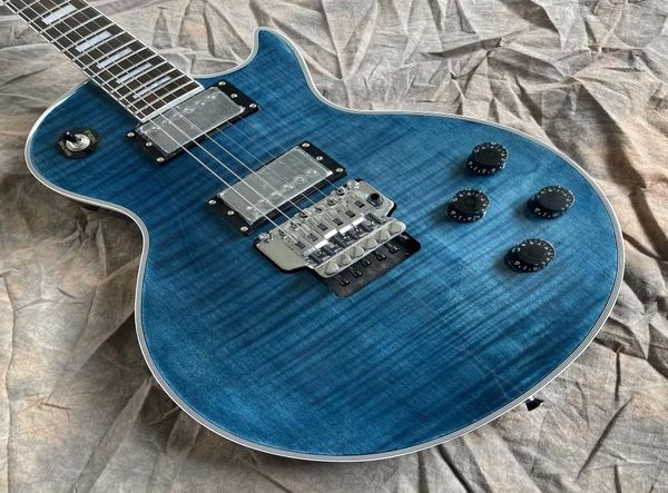 Seltene Axcess Alex Lifeson Vintage Blue Flame Maple Top E-Gitarre Floyd Rose Tremolo Saitenhalter Chrom Hardware Tuilp Tuners4144410