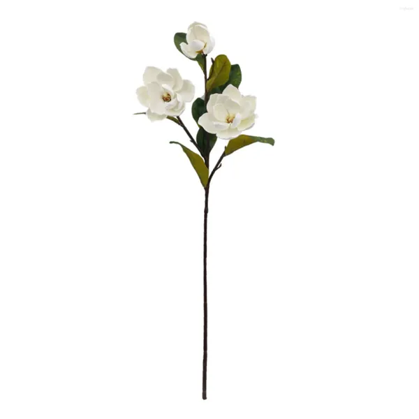 Fiori decorativi Sensazione schiumosa Fiore finto Simulazione Pianta Grande rosso 3 teste con foglie Decorazione domestica Magnolia artificiale