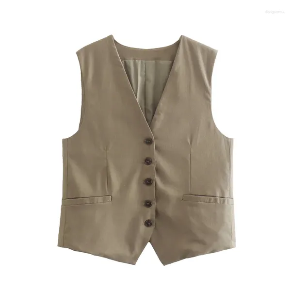 Damen Trainingsanzüge Braune Weste Weste Ärmellose Jacke Set Frau 2 Stück 2024 Sommeranzug Shorts Khaki Grüner Mantel Mode Lässig Chic