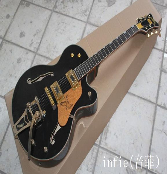 Factory Custom Shop Semi Hollow Body schwarz Falcon 6120 Jazz Ebenholzgriffbrett E-Gitarre mit Tremolo9916089