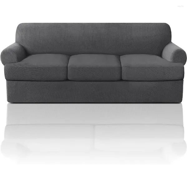 Cadeira cobre sofá slipcover 4 peças para almofada T com 3 assentos de forma individual lavável cinza