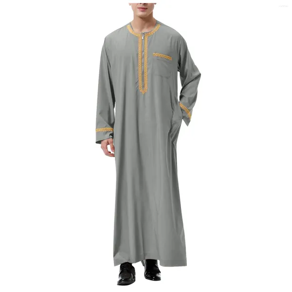 Мужские повседневные рубашки 2024, мужская арабская мусульманская мода, исламская одежда, мужской вышитый халат Homme, марокканский кафтан, длинное платье для молитвы Ид