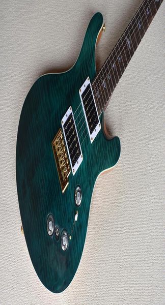 Guitarra elétrica verde escura personalizada de fábrica com hardware douradoPássaros Fret InlayFlame Maple VeneerCan ser personalizado8900876