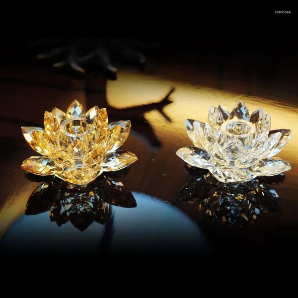 Thothers di candele di alta qualità in vetro Lotus Crystal Centros de Mesa Para Boda Gold Home Decor Centrotavola per matrimoni
