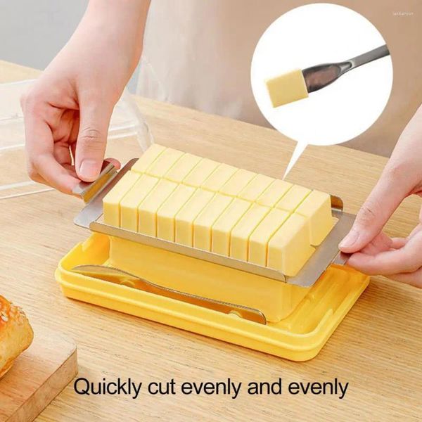 Placas Caixa de plástico de saltador de manteiga que economiza tempo com tampa transparente de cortador de aço inoxidável para cozinha refrigerada