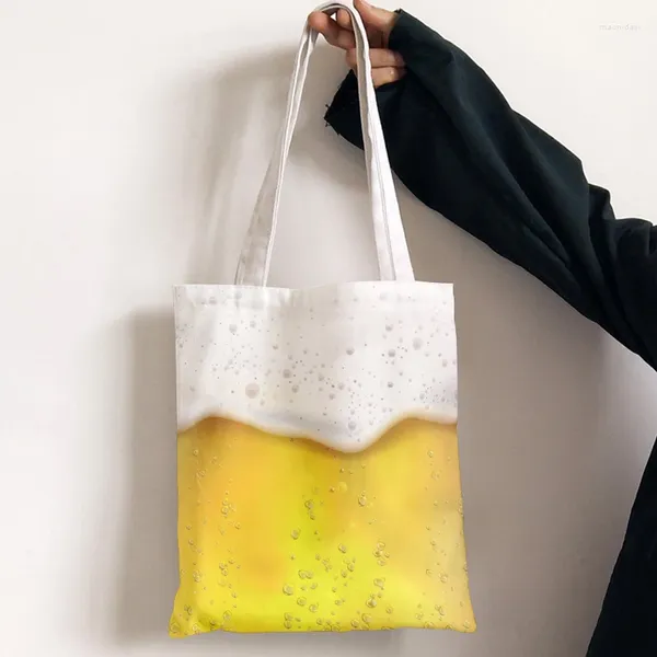 Einkaufstaschen, Motiv: Bierblasen-Druck, Canvas-Einkaufstasche, Damen, lässig, Schulterpartie, lustiges Design, Mädchenhandtasche, großes Fassungsvermögen