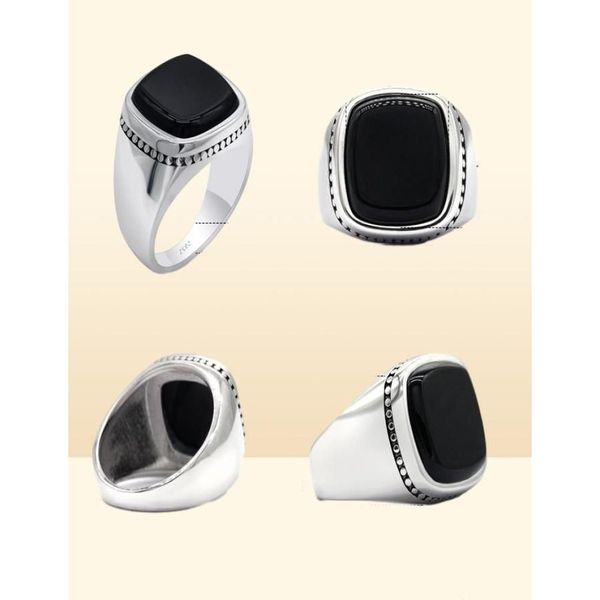 Anéis de cluster 925 Sterling Sier Black Signet Anel para Homens Quadrado Ágata Aqeeq Turco Men039s Moda Jóias Aniversário Gift4433939 D Dhkly