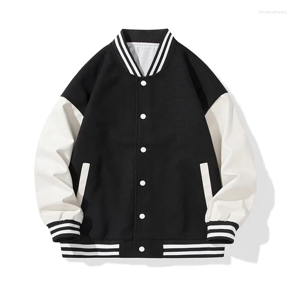 Jaquetas masculinas Primavera Homens Jaqueta de Beisebol Patchwork Moda Retro PU Couro Casaco Bomber American Street Tactical Casal Casual