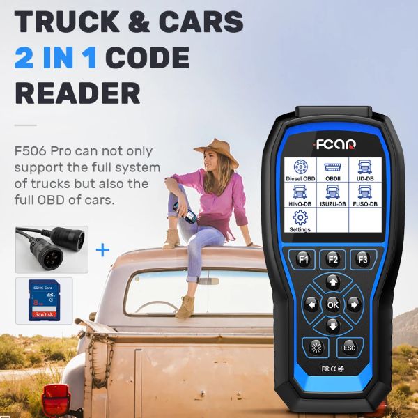 FCAR F506 Pro Truck Car Code Reader Diagnose Tool Full System Heavy Duty Truck Diesel OBD2 Automobilscanner D-PF Ölreset