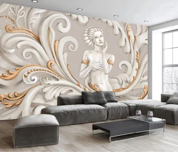 Sfondi Stile Europeo 3 D Bellezza Angelo Sollievo Soggiorno Camera da letto Carta da parati per pareti 3d Sfondo Decorazione murale Pittura