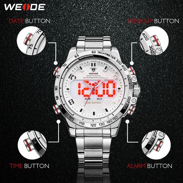 cwp 2021 WEIDE orologio Uomo Sport Retroilluminazione Display a LED Allarme analogico Data automatica Esercito militare Cinturino in acciaio inossidabile Quarzo Relogio Ma287o