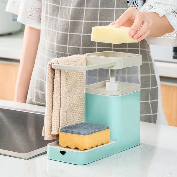 Dispenser di sapone multifunzione per cucina, pressa manuale, pompa per pulizia, detergente liquido, spugna, asciugamano