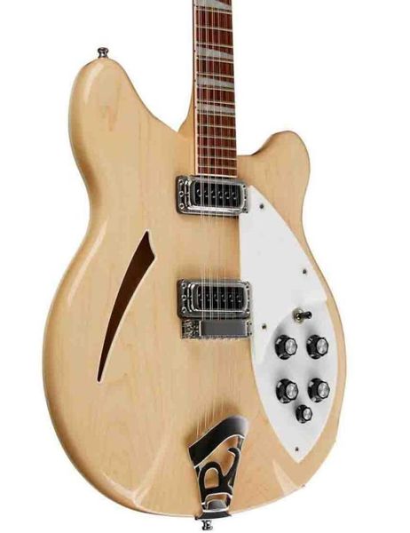 Китайская гитара 360 градусов из натурального дерева, 12 струн, электрогитара, полуполый корпус, треугольная перламутровая накладка на гриф, Китай guita2080790