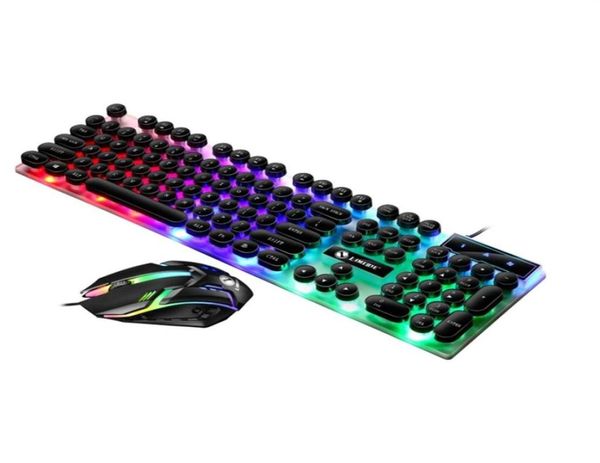 Conjunto de teclado e mouse para máquina de escrever GTX300 Punk Retro Retroiluminado Jogo USB com fio para PC Desktops 211007248w3180299