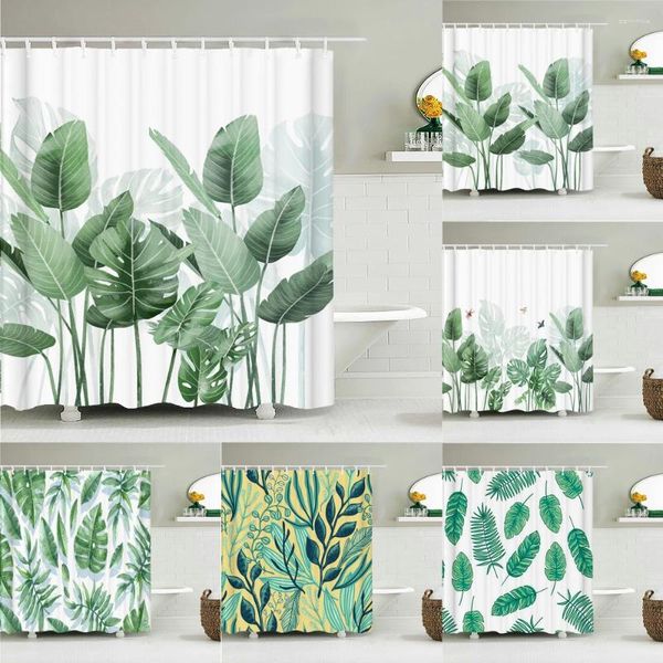 Cortinas de chuveiro decoração do banheiro cortina tropical verde planta folha palma cactus impressão 3d tecido à prova dwaterproof água com gancho