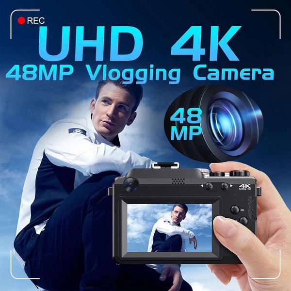 Capture fotos e vídeos impressionantes em 4K com esta câmera de vídeo compacta AntiShake - 6 MP, zoom digital 18X, foco automático, WiFi, vlogging, apontar e disparar