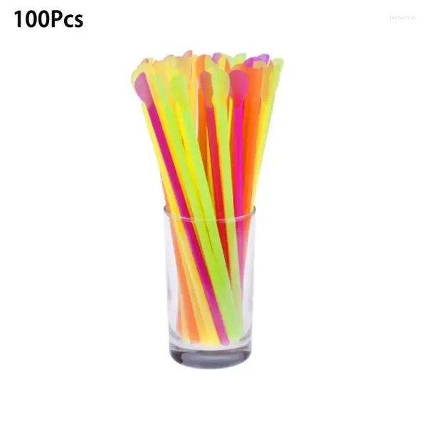 Cannucce 100 pz/lotto monouso in plastica flessibile fluorescente per feste bar club accessori per cannucce per bevande fai da te