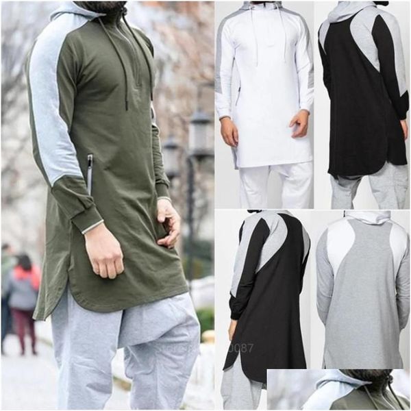 Etnik Giyim Yeni Erkekler Jubba Thobe Müslüman Arapça İslam Abaya Dubai Kaftan Kış uzun kollu dikiş s Arabia Sweater Drop Dhpq5