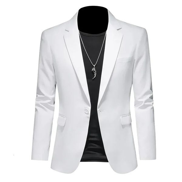 Moda masculina negócios casual blazer branco vermelho verde preto cor sólida fino ajuste jaqueta casamento noivo festa terno casaco m6xl 240318