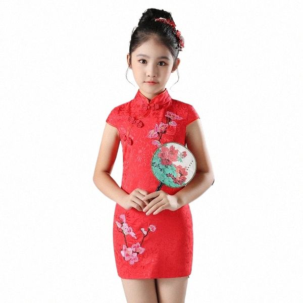 Traditionelle chinesische Neujahrskleidung für Kinder Spitze Stickerei Chegsam Hanfu Baby Kleinkind Mädchen Qipao DR Modern Herbst Sommer w2Mu #