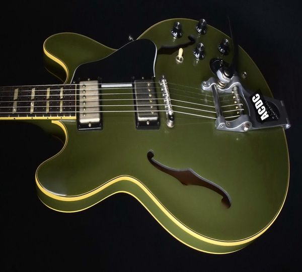 Personalizado 1964 ES 345 Reedição Olive Drab Verde Guitarra Elétrica 2018 Corpo Semi Oco Bigs Treomolo Brdige Varitone Knob ABR1 Brid2354685