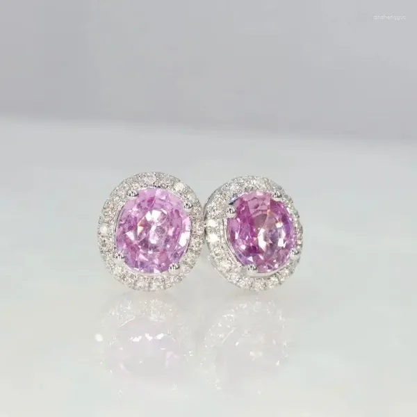 Stud Küpeler SFL2024 18K Altın Takı Doğal 1.32Ct Padparadscha Pembe Sapphire Gemstonlar Elmaslar Kadınlar İçin Saplamalar